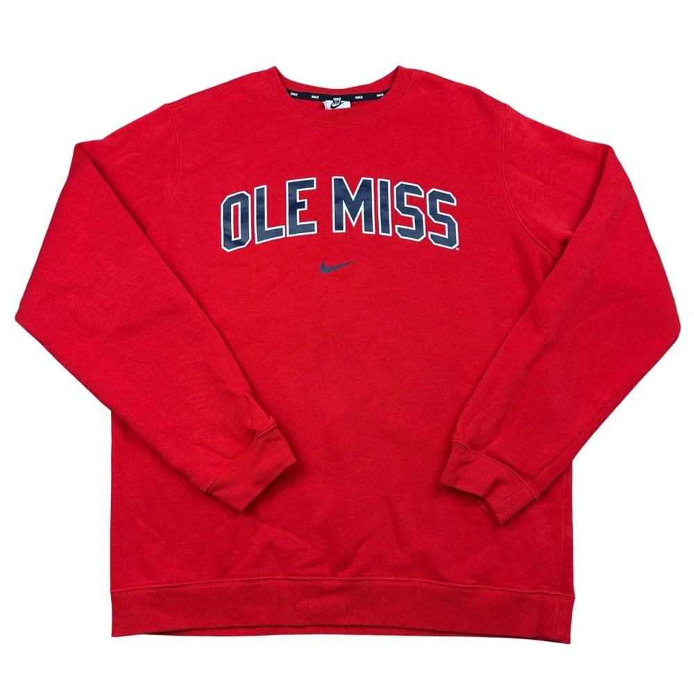 Nike Ole Miss Rebels Crewneck Sweatshirt Red University of Mississippi Mens L